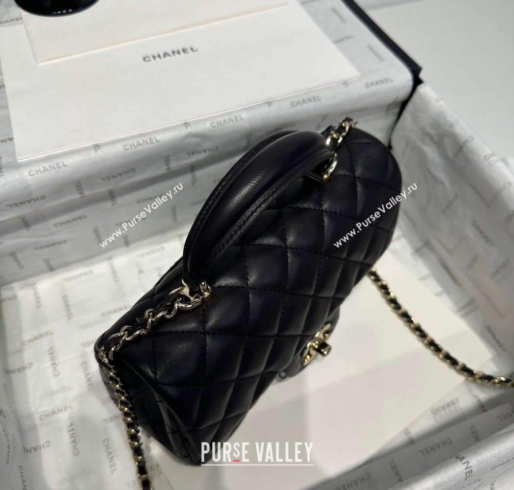 Chanel Coco Lambskin Mini Flap Bag with Top Handle AS2431 Dark Chocolate 2025 0212 (yezi-250213003)
