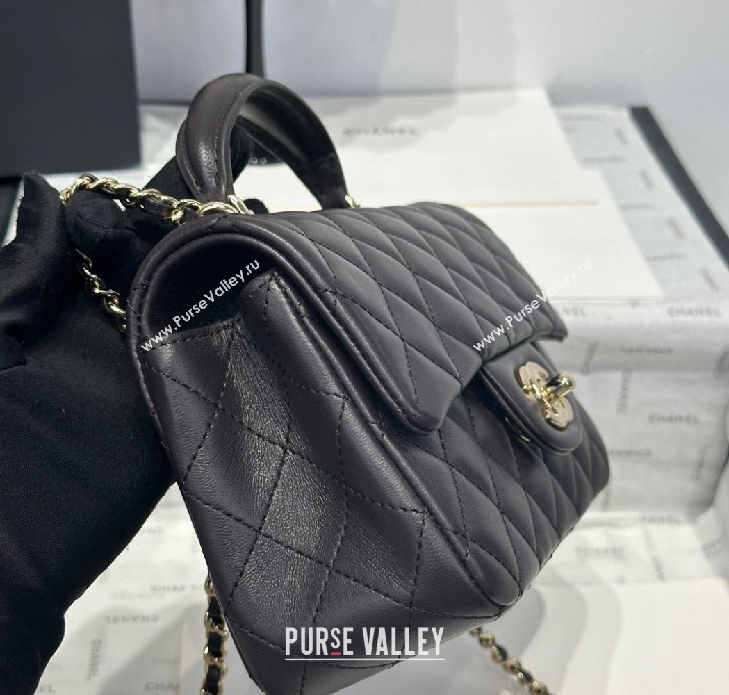 Chanel Coco Lambskin Mini Flap Bag with Top Handle AS2431 Dark Chocolate 2025 0212 (yezi-250213003)