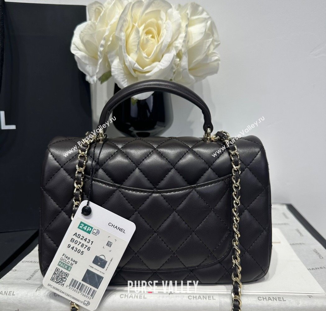 Chanel Coco Lambskin Mini Flap Bag with Top Handle AS2431 Dark Chocolate 2025 0212 (yezi-250213003)