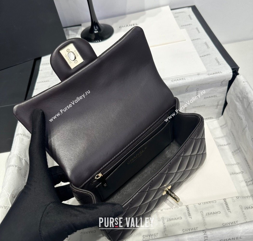 Chanel Coco Lambskin Mini Flap Bag with Top Handle AS2431 Dark Chocolate 2025 0212 (yezi-250213003)
