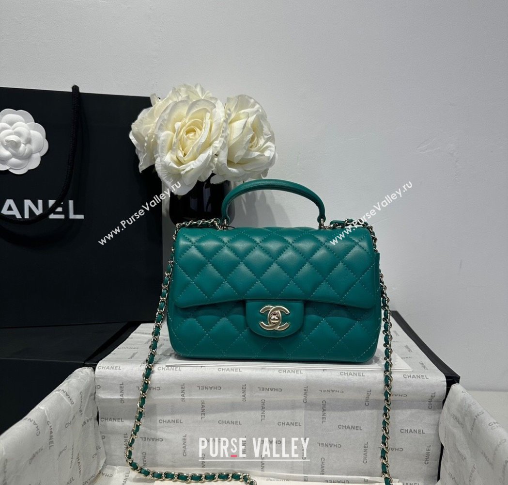 Chanel Coco Lambskin Mini Flap Bag with Top Handle AS2431 Dark Green 2025 0212 (yezi-250213004)