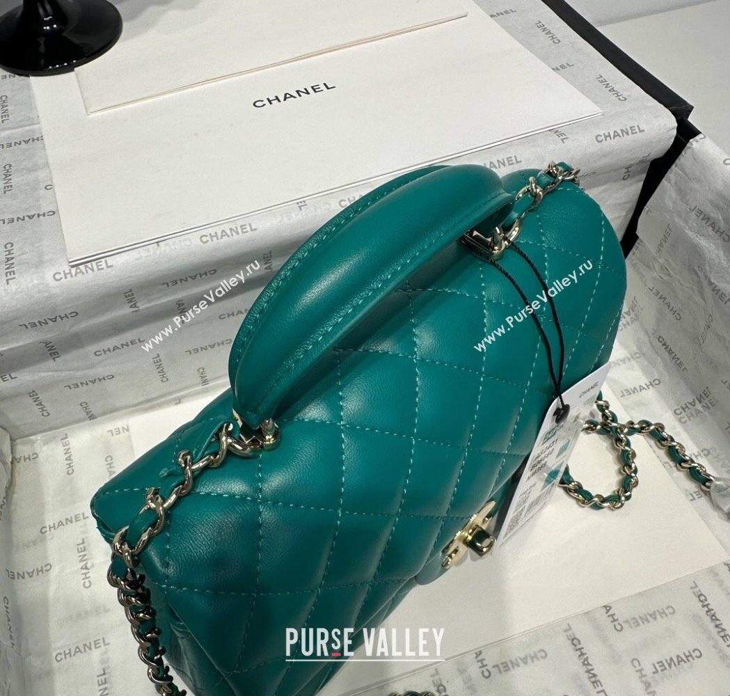 Chanel Coco Lambskin Mini Flap Bag with Top Handle AS2431 Dark Green 2025 0212 (yezi-250213004)
