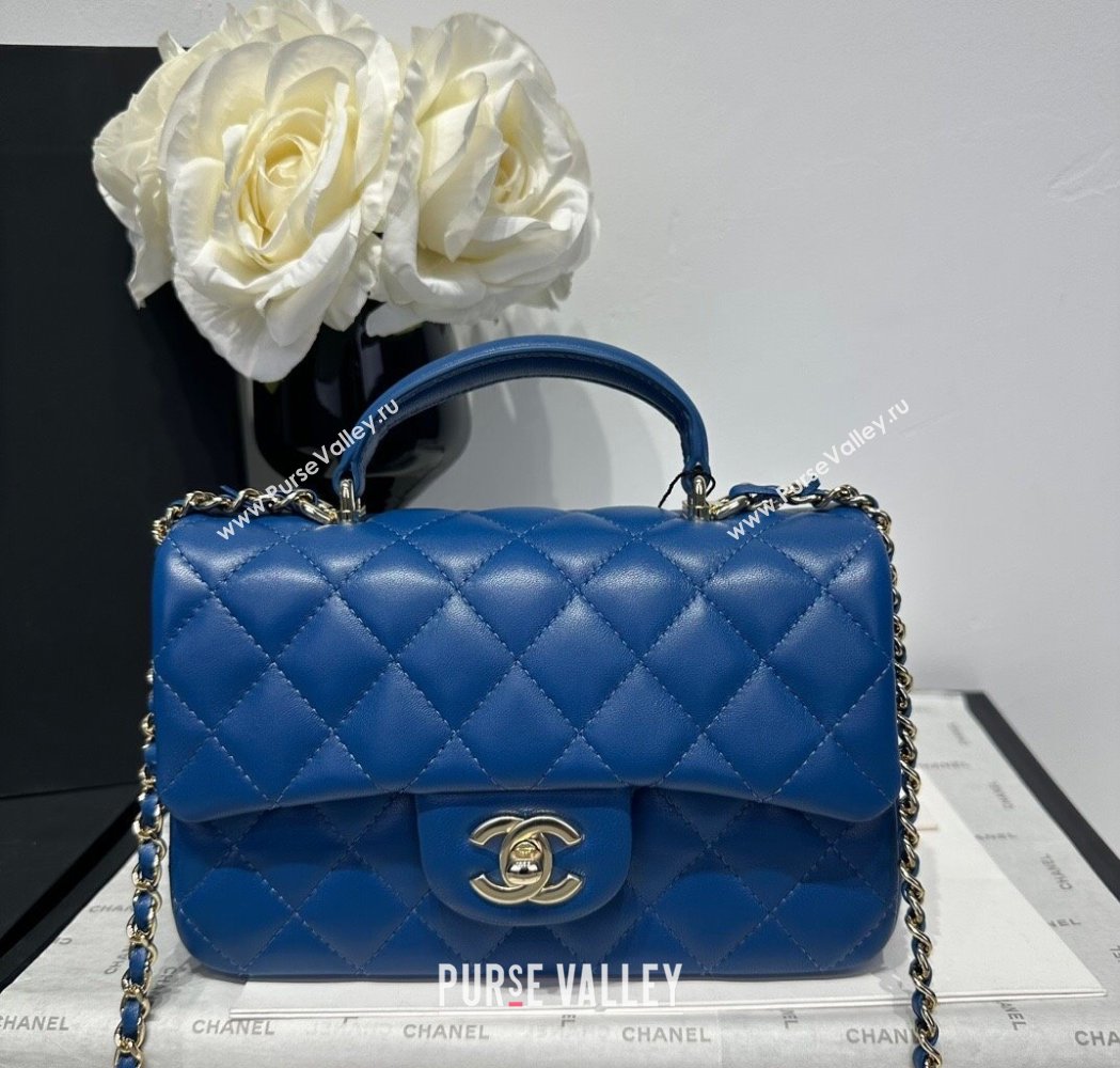 Chanel Coco Lambskin Mini Flap Bag with Top Handle AS2431 Royal Blue 2025 0212 (yezi-250213006)
