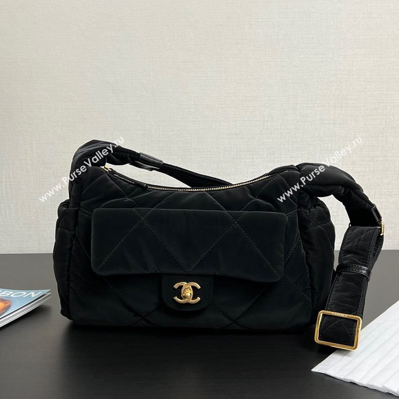 Chanel Coco Snow Velvet-Like Nylon Large Flap Bag Black 2025 (yezi-250213062)