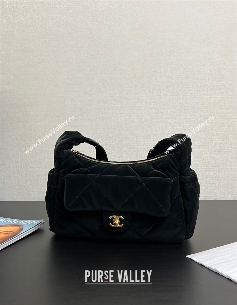 Chanel Coco Snow Velvet-Like Nylon Large Flap Bag Black 2025 (yezi-250213062)