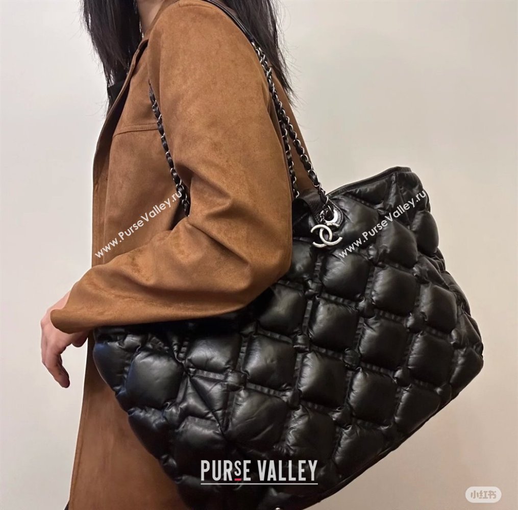 Chanel Vintage Puffer Quilted Shiny Calfskin Shopping Bag Black 2025 (yezi-250213064)