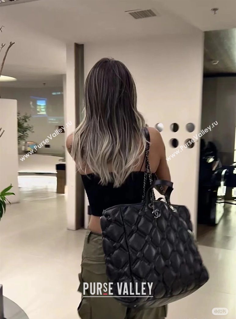 Chanel Vintage Puffer Quilted Shiny Calfskin Shopping Bag Black 2025 (yezi-250213064)