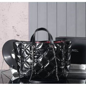Chanel Vintage Puffer Quilted Shiny Calfskin Shopping Bag Black 2025 (yezi-250213064)