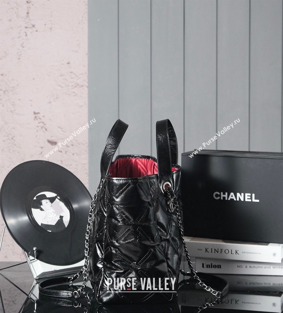 Chanel Vintage Puffer Quilted Shiny Calfskin Shopping Bag Black 2025 (yezi-250213064)