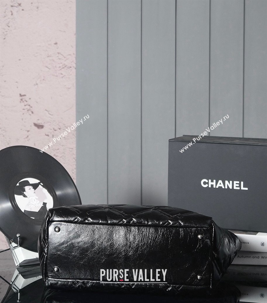 Chanel Vintage Puffer Quilted Shiny Calfskin Shopping Bag Black 2025 (yezi-250213064)