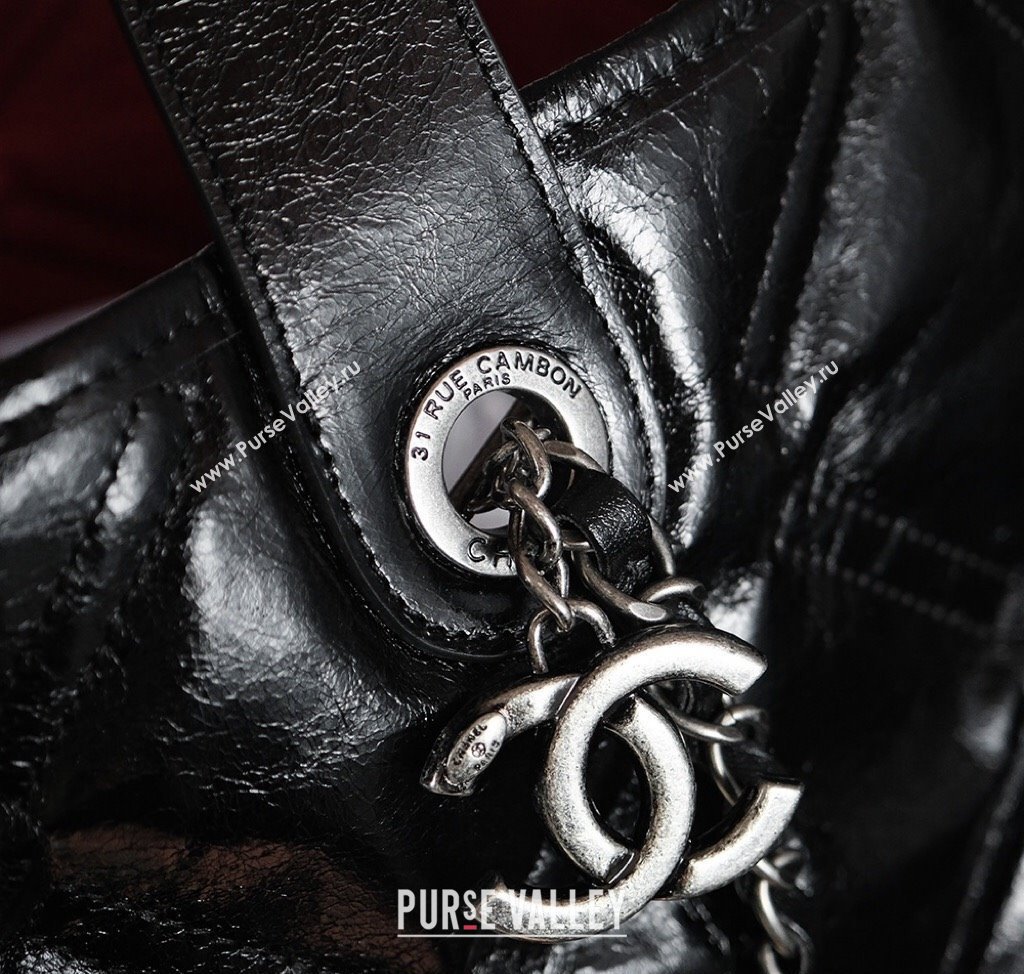 Chanel Vintage Puffer Quilted Shiny Calfskin Shopping Bag Black 2025 (yezi-250213064)