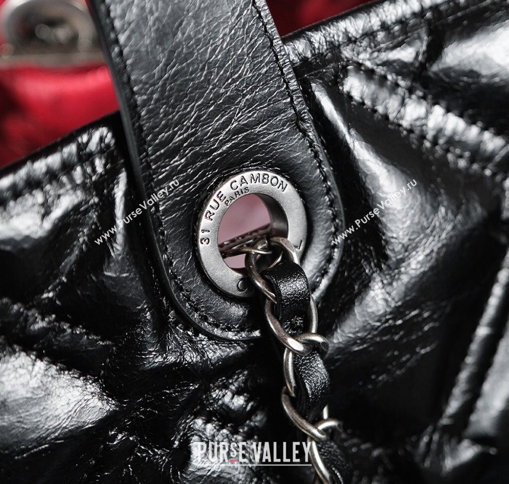 Chanel Vintage Puffer Quilted Shiny Calfskin Shopping Bag Black 2025 (yezi-250213064)