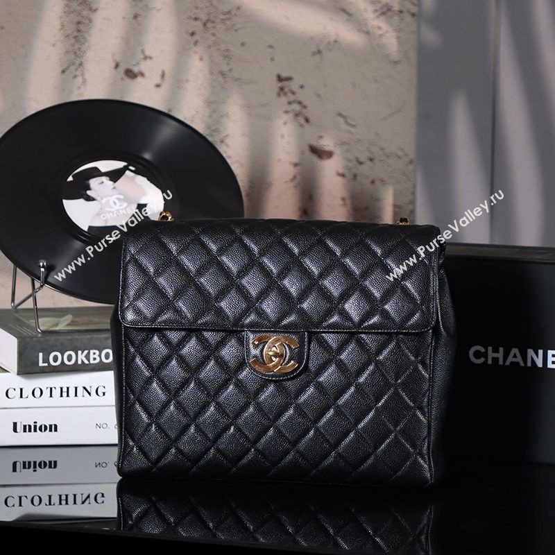 Chanel Vintage Grained Calfskin Flap Bag Black 2025 021302 (xiang-250213066)