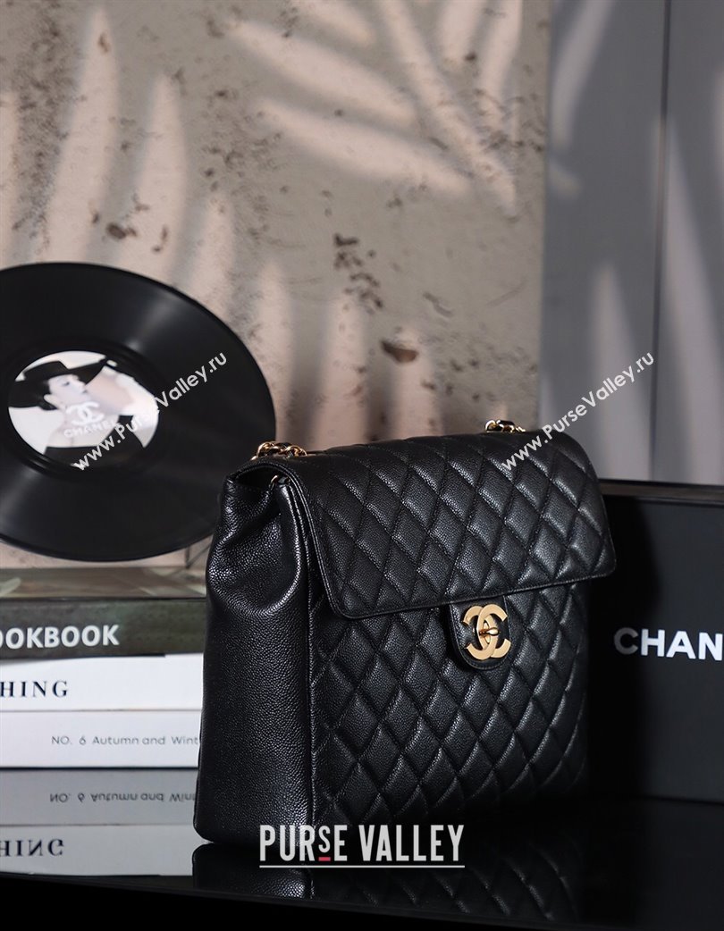 Chanel Vintage Grained Calfskin Flap Bag Black 2025 021302 (xiang-250213066)