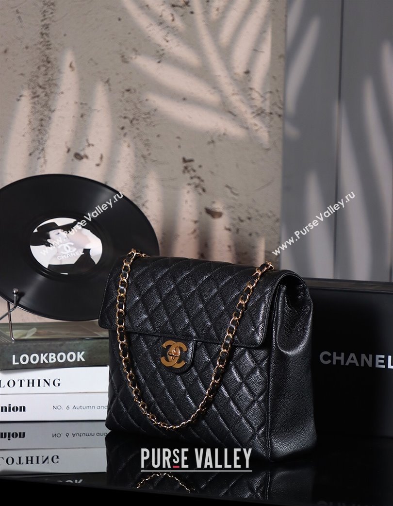 Chanel Vintage Grained Calfskin Flap Bag Black 2025 021302 (xiang-250213066)
