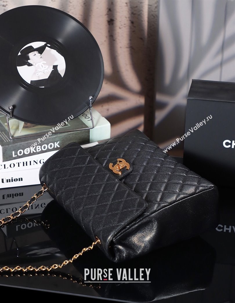 Chanel Vintage Grained Calfskin Flap Bag Black 2025 021302 (xiang-250213066)
