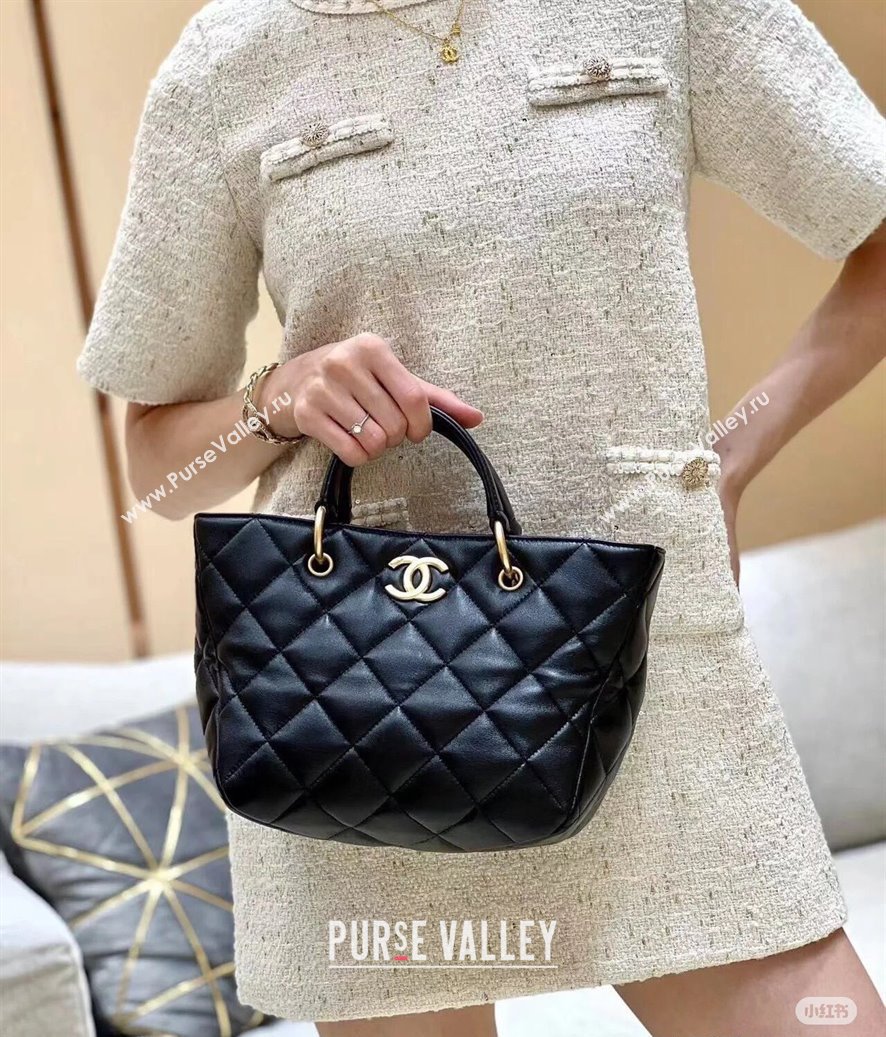 Chanel Quilted Lambskin Basket Shopping Bag Black 2025 AS4268 (yezi-250213067)