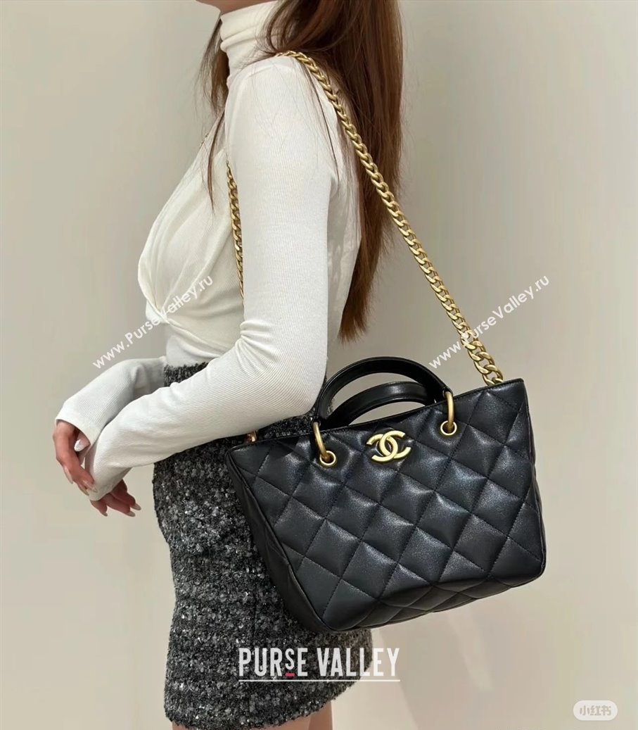 Chanel Quilted Lambskin Basket Shopping Bag Black 2025 AS4268 (yezi-250213067)
