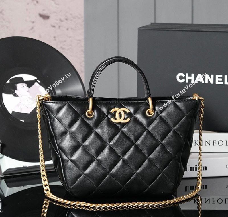 Chanel Quilted Lambskin Basket Shopping Bag Black 2025 AS4268 (yezi-250213067)