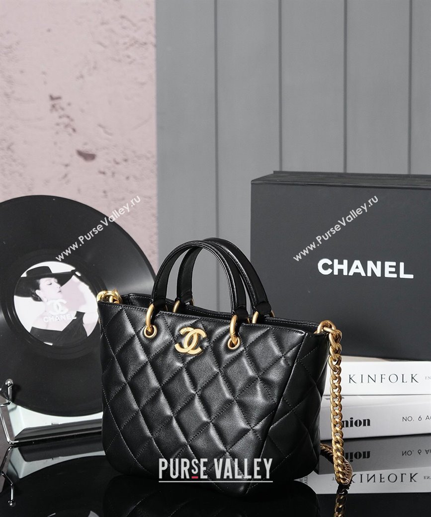 Chanel Quilted Lambskin Basket Shopping Bag Black 2025 AS4268 (yezi-250213067)