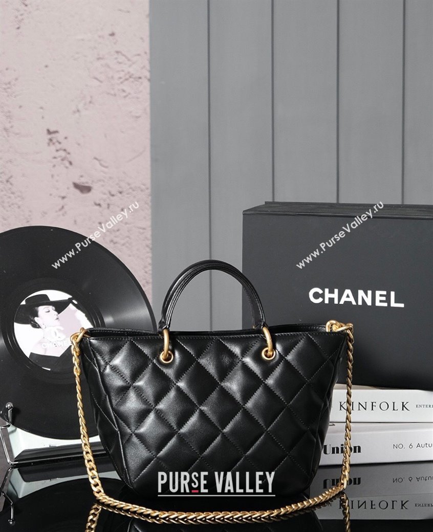 Chanel Quilted Lambskin Basket Shopping Bag Black 2025 AS4268 (yezi-250213067)