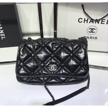 Chanel Vintage Puffer Quilted Shiny Calfskin Flap Bag Black 2025 (For Man and Women) (yezi-250213065)