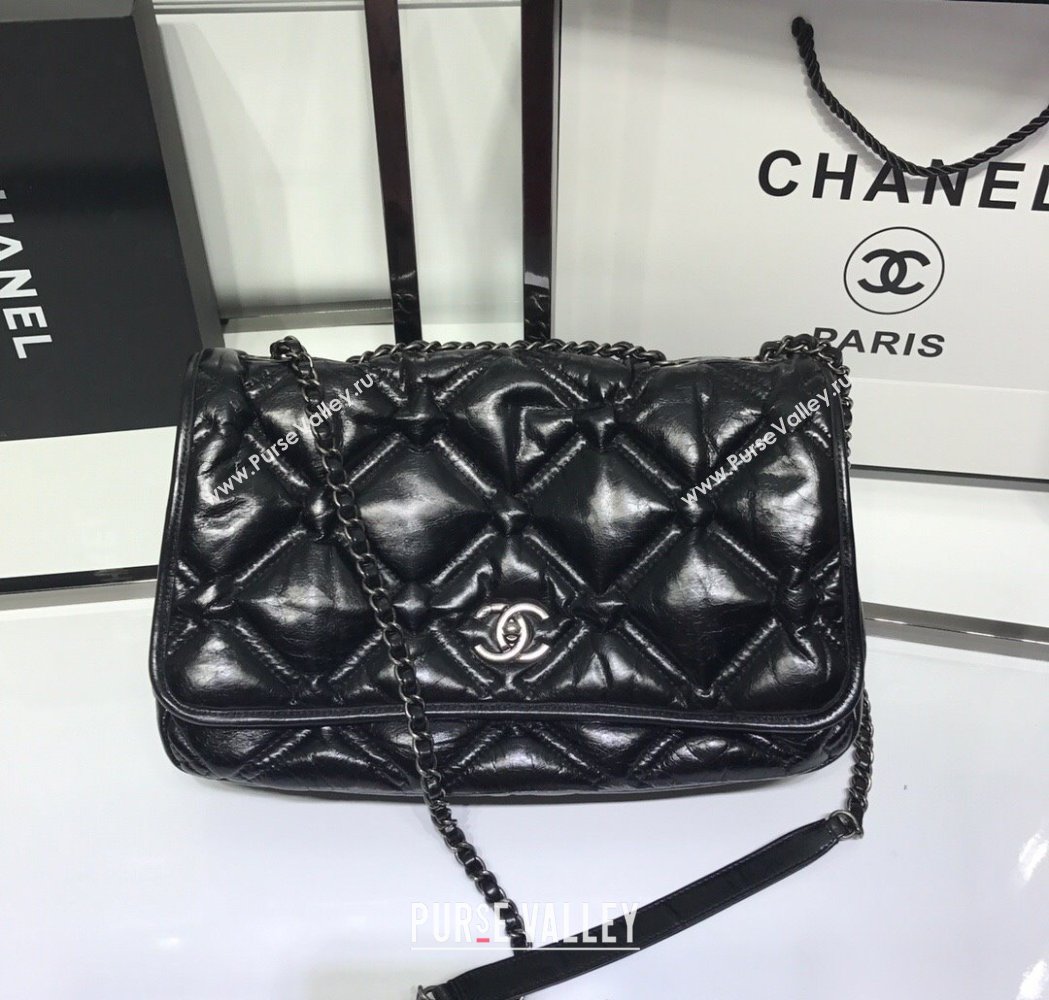Chanel Vintage Puffer Quilted Shiny Calfskin Flap Bag Black 2025 (For Man and Women) (yezi-250213065)