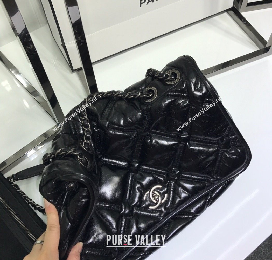 Chanel Vintage Puffer Quilted Shiny Calfskin Flap Bag Black 2025 (For Man and Women) (yezi-250213065)