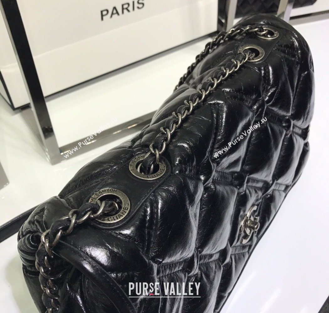 Chanel Vintage Puffer Quilted Shiny Calfskin Flap Bag Black 2025 (For Man and Women) (yezi-250213065)