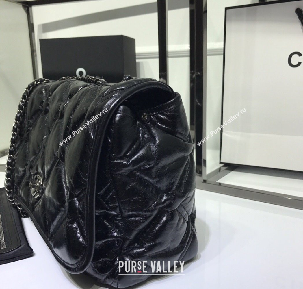 Chanel Vintage Puffer Quilted Shiny Calfskin Flap Bag Black 2025 (For Man and Women) (yezi-250213065)