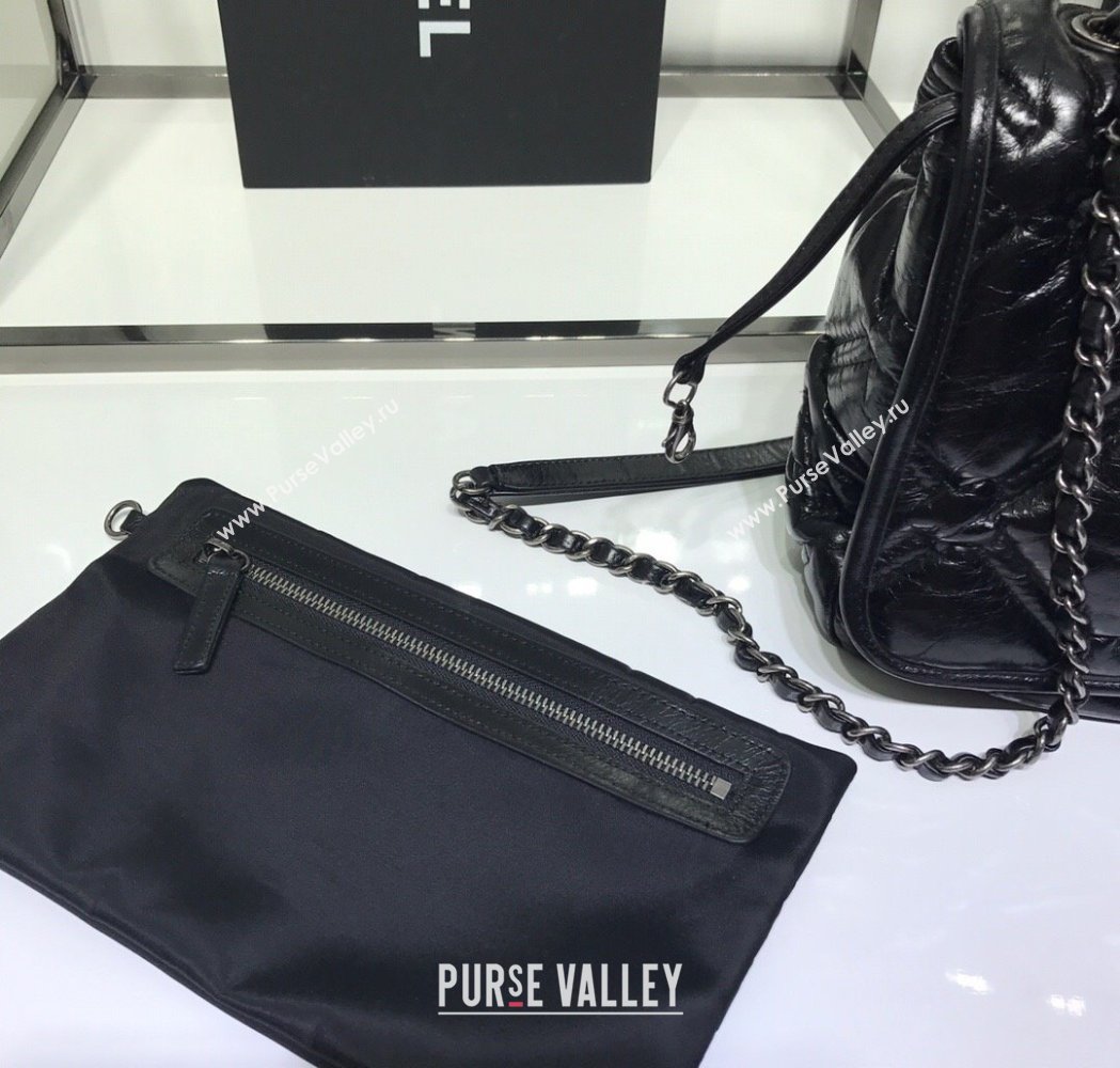 Chanel Vintage Puffer Quilted Shiny Calfskin Flap Bag Black 2025 (For Man and Women) (yezi-250213065)