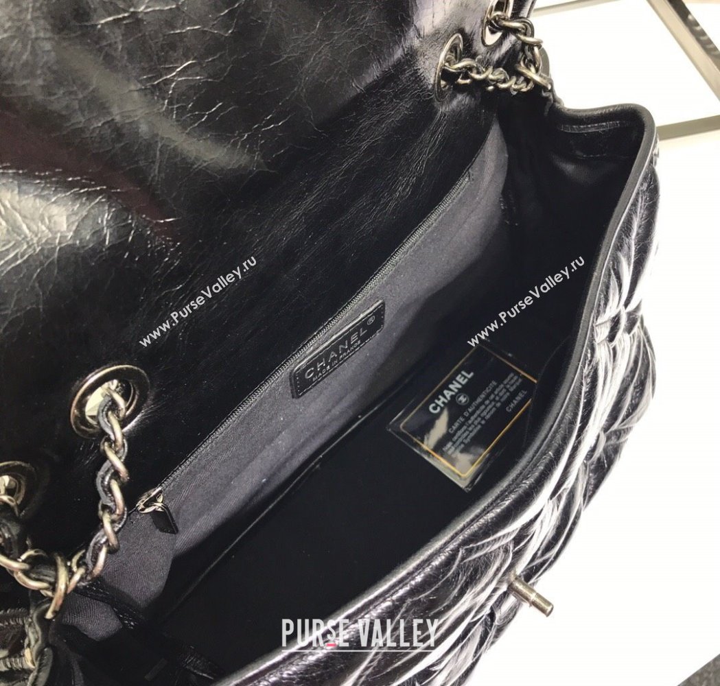 Chanel Vintage Puffer Quilted Shiny Calfskin Flap Bag Black 2025 (For Man and Women) (yezi-250213065)