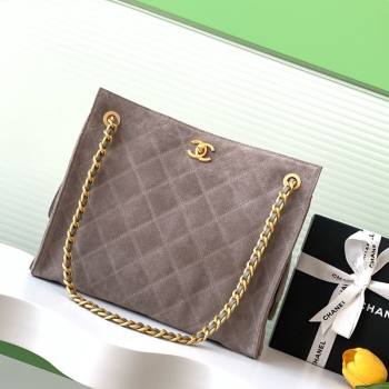 Chanel Quilted Suede Hobo Chain Bag Grey 2025 AS5303 (yezi-250213069)