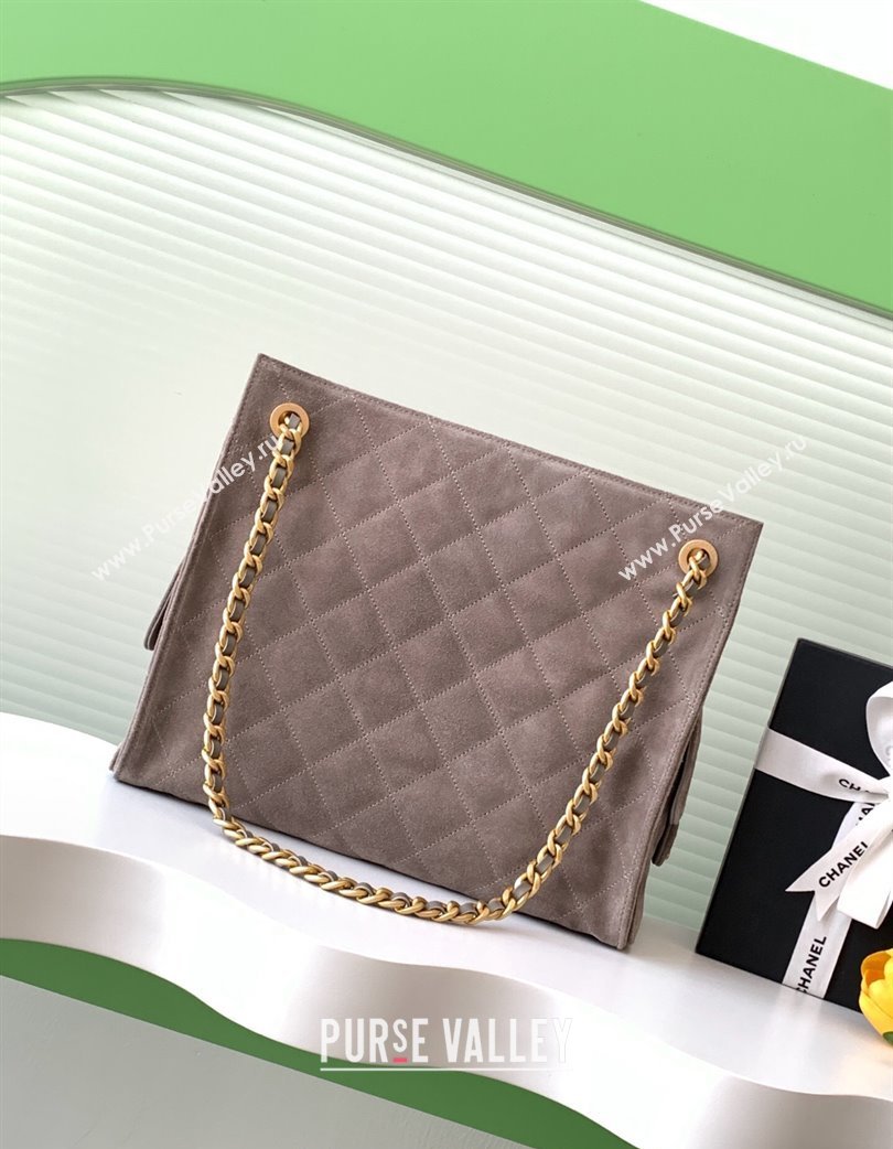 Chanel Quilted Suede Hobo Chain Bag Grey 2025 AS5303 (yezi-250213069)