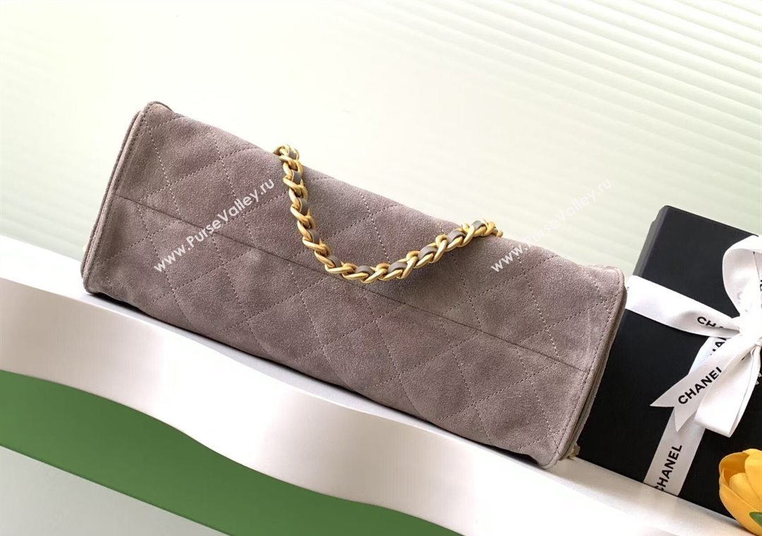Chanel Quilted Suede Hobo Chain Bag Grey 2025 AS5303 (yezi-250213069)