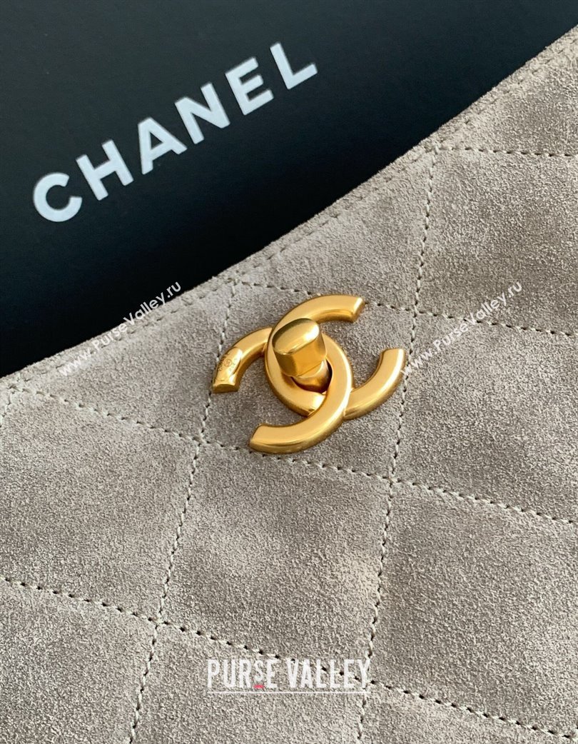 Chanel Quilted Suede Hobo Chain Bag Grey 2025 AS5303 (yezi-250213069)