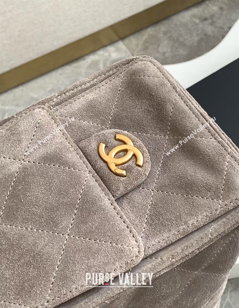 Chanel Quilted Suede Hobo Chain Bag Grey 2025 AS5303 (yezi-250213069)