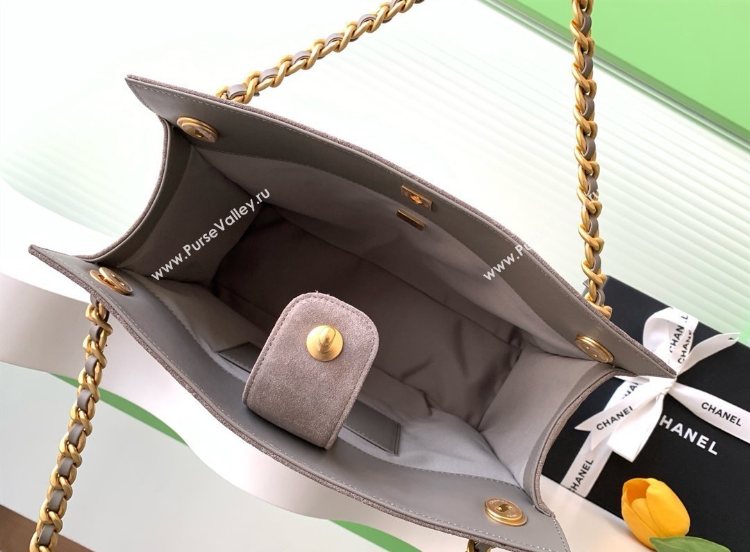 Chanel Quilted Suede Hobo Chain Bag Grey 2025 AS5303 (yezi-250213069)