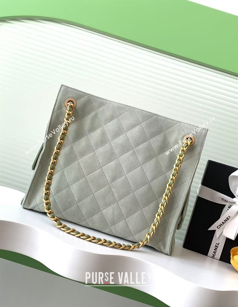 Chanel Quilted Suede Hobo Chain Bag Green 2025 AS5303 (yezi-250213070)