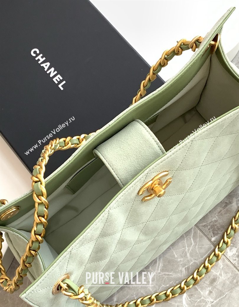 Chanel Quilted Suede Hobo Chain Bag Green 2025 AS5303 (yezi-250213070)