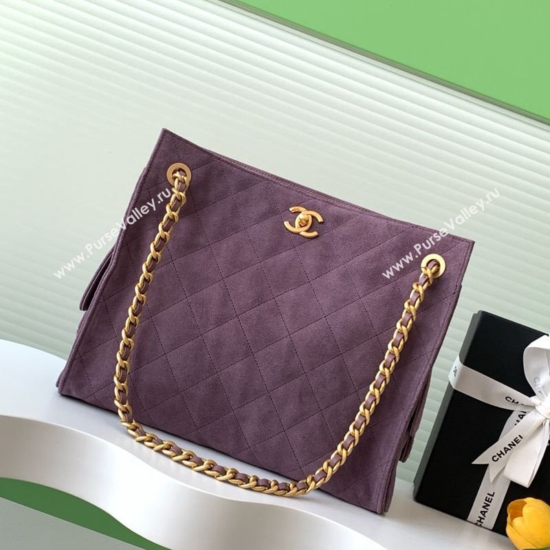 Chanel Quilted Suede Hobo Chain Bag Purple 2025 AS5303 (yezi-250213071)