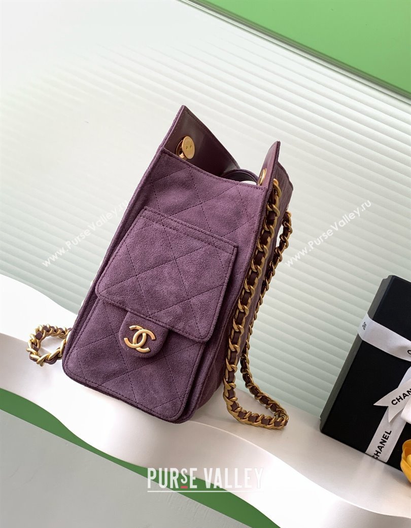 Chanel Quilted Suede Hobo Chain Bag Purple 2025 AS5303 (yezi-250213071)