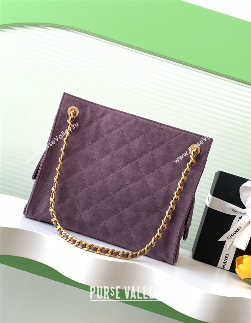 Chanel Quilted Suede Hobo Chain Bag Purple 2025 AS5303 (yezi-250213071)