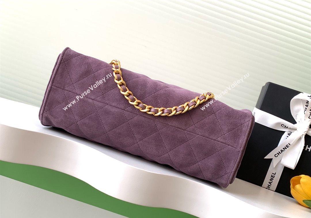 Chanel Quilted Suede Hobo Chain Bag Purple 2025 AS5303 (yezi-250213071)