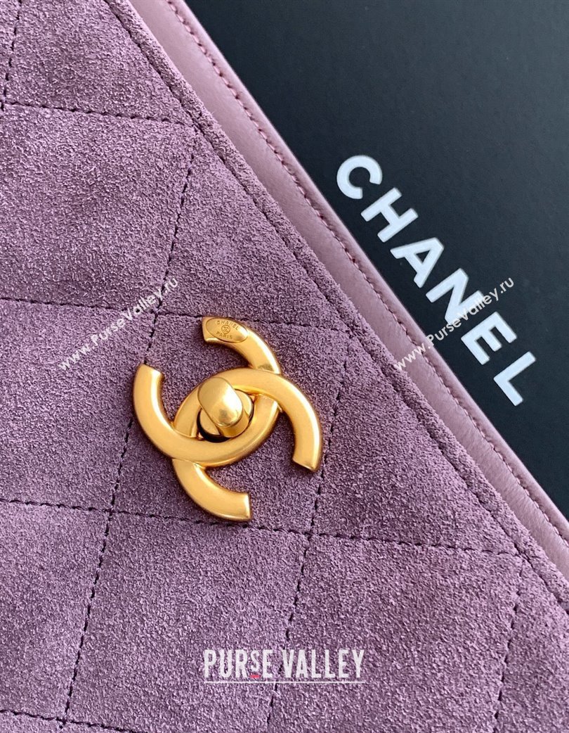 Chanel Quilted Suede Hobo Chain Bag Purple 2025 AS5303 (yezi-250213071)