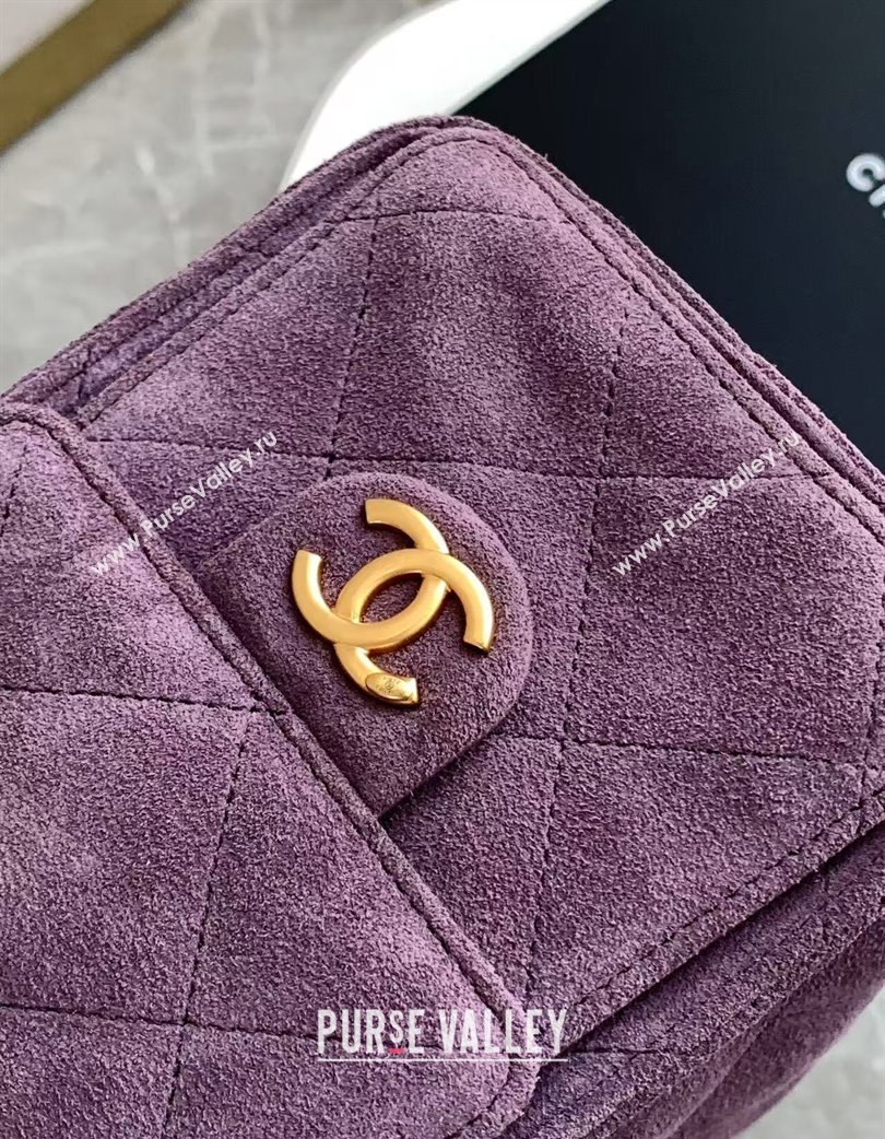 Chanel Quilted Suede Hobo Chain Bag Purple 2025 AS5303 (yezi-250213071)