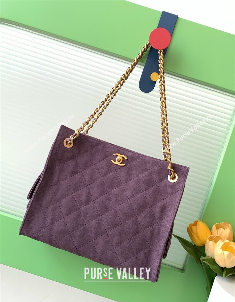 Chanel Quilted Suede Hobo Chain Bag Purple 2025 AS5303 (yezi-250213071)