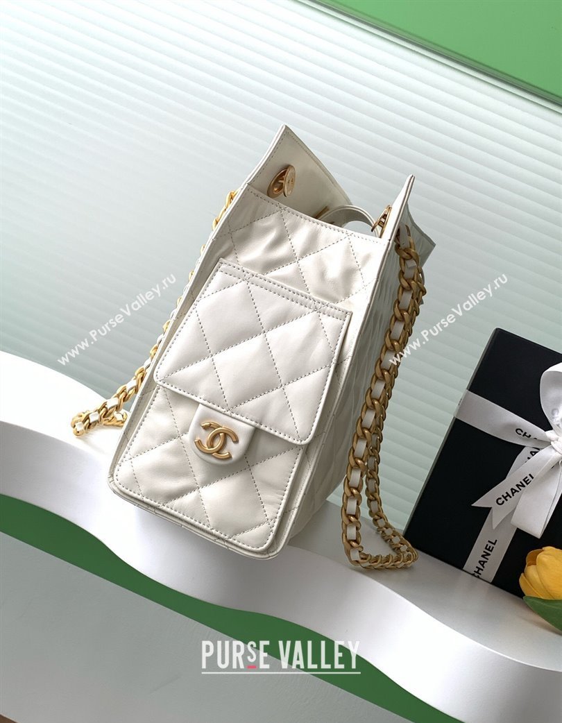 Chanel Quilted Calfskin Hobo Chain Bag White 2025 AS5303 (yezi-250213072)