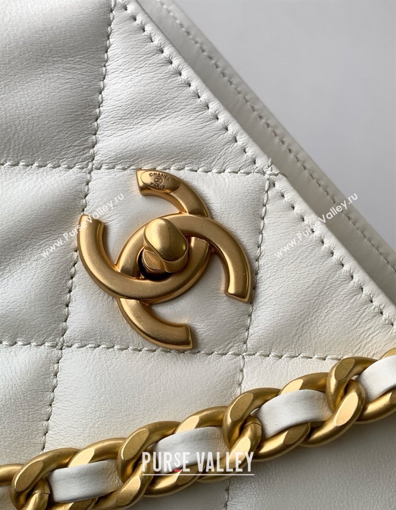 Chanel Quilted Calfskin Hobo Chain Bag White 2025 AS5303 (yezi-250213072)