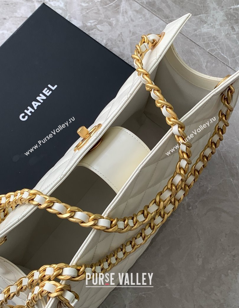 Chanel Quilted Calfskin Hobo Chain Bag White 2025 AS5303 (yezi-250213072)